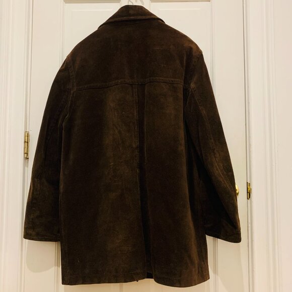J CREW Suede Leather Jacket Lined Coat Button Down Wool Lining Brown Vintage 90s - Picture 9 of 13
